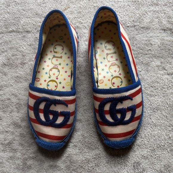 Gucci Kids Striped Blue and Red Slippers